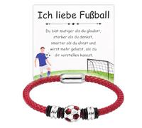 XFSRG Pulsera de Fútbol de Cuero Trenzado con Cierre Magnético Pulseras Deportiva para Niño Idea de Regalo de Cumpleaños 16-18 Años (Rojo)