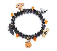 XFSRG Pulsera de Halloween para Mujer con Colgantes Temáticos Pulsera Elástica con Dijes Decorativos Joyas de Mujer Festivos Brazalete de Cristal (Amarillo, Gorro Mágico)