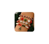XFSRG Pulsera de Navidad Pulseras Mujer Conjunto Brazaletes Elásticos Joyas de Navidad Cuentas Decorativas Accesorios Festivos Regalo Joyería Temática Navideña (D)