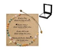 XFSRG Pulsera de Perlas Hecha a Mano con Piedras Naturales y Colgante de Cruz Vintage Pulsera Ajustable para Mujer Estilo Boho Idea de Regalo para el Día a Día y Festivales (Marrón)