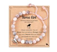 XFSRG Pulsera de Piedra Natural con Colgante De Caballo Plateado, DiseñO Elegante y Ajustable Con Cuerda Rosa, Joya Artesanal Para Mujer, Amistad Buena Suerte