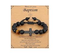 XFSRG Pulsera Hombre con Cruz y Ojo de Tigre Brazalete Ajustable de Piedras Naturales Joyería Masculina para Uso Diario y Ocasiones Especiales Pulseras para Hombre Modernas y Elegantes (Negro 1)