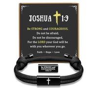 XFSRG Pulsera Hombre Pulsera Cuerda Negra Ajustable con Cruz Pulseras Impermeable de Fe Regalo para Bautizo y Confirmación (Negra A)