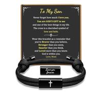 XFSRG Pulsera Hombre Pulsera Cuerda Negra Ajustable con Cruz Pulseras Impermeable de Fe Regalo para Bautizo y Confirmación (Negra B)