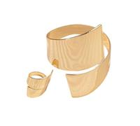 XFSRG Pulsera Mujer Apilables Oro Abierto Chunky Brazalete y Anillo Accesorios Joyería de Moda Regalos con Símbolos de la Suerte para la Vida Diaria Bodas