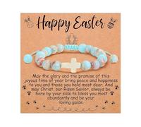 XFSRG Pulsera Mujer con Cuentas de Colores y Cruz Blanca Joyería Religiosa Diseño Ajustable para Mujer Ideal para Ocasiones Especiales (Azul)