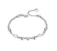 XFSRG Pulsera Mujer Corazones Plateados Cobre Ajustable Moda Joyería Elegante para Mujer Regalo de Cumpleaños(Plata)