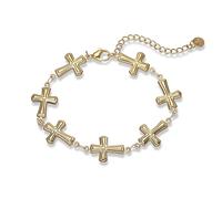 XFSRG Pulsera Mujer Cruz Dorada Elegante Diseño Moderno Brazalete Plata Dorado Joyas de Mujer para Todas Las Ocasiones (Oro)