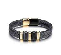 XFSRG Pulsera Mujer Cuero Trenzado Negro con Detalles Dorados Pulseras Elegantes para Mujer Joyería Moderna para Uso Diario y Ocasiones Especiales