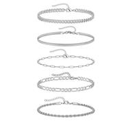 XFSRG Pulsera Mujer de Acero Inoxidable Conjunto de 5 Pulseras de Cadena Ajustables Joyería Moderna para Todas las Ocasiones Regalos para Mujer