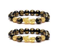XFSRG Pulsera Mujer De Cuentas Negras Y Doradas Con Dragón Feng Shui Joyería De Moda Para Mujeres Accesorio Elegante Para Todas Las Ocasiones