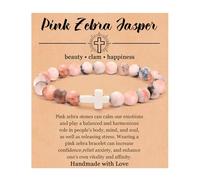 XFSRG Pulsera Mujer de Piedras Jaspe Cebra con Cruz Blanca Pulseras Mujer de Moda Joyería Elegante para Todas las Ocasiones (Rosa)