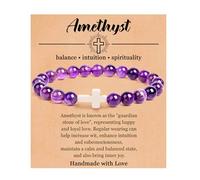 XFSRG Pulsera Mujer de Piedras Jaspe Cebra con Cruz Blanca Pulseras Mujer de Moda Joyería Elegante para Todas las Ocasiones (Morado)