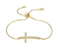 XFSRG Pulsera Mujer Elegante Con Cruz Dorada Y Cristales Brillantes Para Regalos Originales Para Mujer (Grande)