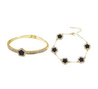 XFSRG Pulsera Mujer Elegante Oro Blanco Flor Cristal Moda Joyería Pulseras Personalizadas Fiesta(Negro)