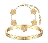 XFSRG Pulsera Mujer Oro con Flores y Cristales Pulsera Mujer Dorada Elegante para Todas las Ocasiones (Oro LáSer)