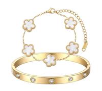 XFSRG Pulsera Mujer Oro con Flores y Cristales Pulsera Mujer Dorada Elegante para Todas las Ocasiones (Concha Blanca)