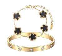 XFSRG Pulsera Mujer Oro con Flores y Cristales Pulsera Mujer Dorada Elegante para Todas las Ocasiones (Concha Negra)