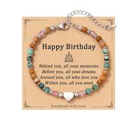 XFSRG Pulsera Mujer Piedras Naturales con Corazón Plata Pulsera de Piedra Natural 4mm Ajustable Regalo para Novia Hermana u Ocasiones Especiales con Carta de Felicitación (Style 1)