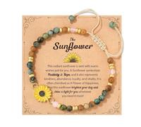 XFSRG Pulsera Mujer Pulseras de Piedra Natural de 4MM Pulsera Boho con cordón ajustable tarjeta motivacional para bienestar