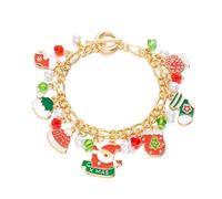 XFSRG Pulsera Navideña para Mujer Pulsera de Ajustable con Charm de Motivos Navideños Joyería de Moda Regalos Originales para Celebraciones (Gorro de Navidad)