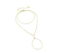 XFSRG Pulsera para Mujer Chapada en Oro de 14K Apilables Delicadas Boho Pulsera con Anillo de Dedo Cadena Regalo de Joyería Hipoalergénica Sommer Trend Handschmuck (Oro 1)