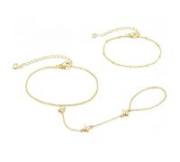 XFSRG Pulsera para Mujer Chapada en Oro de 14K Apilables Delicadas Boho Pulsera con Anillo de Dedo Cadena Regalo de Joyería Hipoalergénica Sommer Trend Handschmuck (Oro 2)
