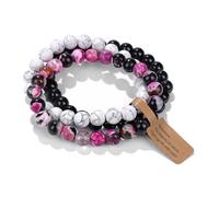 XFSRG Pulsera piedras naturales mujer multicapa apilable elástica ajustable ónix turquesa howlita chakra energía yoga meditación regalo (07 Rosa)