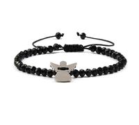 XFSRG Pulsera Plata Niña Diseño Ángel Rosa Cuarzo Pulsera Amistad Ajustable Moda Niña (Negro)