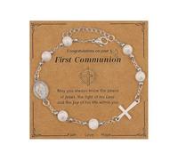 XFSRG Pulsera Señora Oro con Perlas y Cruz Pulsera Elegante para Mujer Joyería de Moda para Toda Ocasión (Argento)