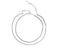 XFSRG Pulsera Tobillera Mujer Doble Capa Aleación de Zinc Joyería de Moda para Verano y Playa(Plateado)