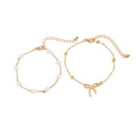 XFSRG Pulsera Tobillera Mujer Oro Tobilleras Elegantes con Diseño de Lazo y Perlas Pulseras de Moda para Mujer Accesorios de Verano para Playa y Vacaciones (03 Dorado)