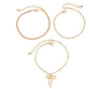 XFSRG Pulsera Tobillera Mujer Oro Tobilleras Elegantes con Diseño de Lazo y Perlas Pulseras de Moda para Mujer Accesorios de Verano para Playa y Vacaciones (02 Dorado)