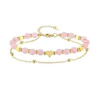 XFSRG Pulseras de Cuentas para las Mujeres Pulseras de Piedra Natural de 6MM Bracelet de Cuentas de Acero Inoxidable Ajustables Doble Capa Joyas para Mujer (Rosa)