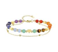XFSRG Pulseras de Cuentas para las Mujeres Pulseras de Piedra Natural de 6MM Bracelet de Cuentas de Acero Inoxidable Ajustables Doble Capa Joyas para Mujer (Multicolor)