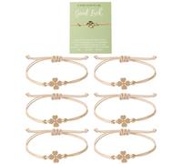 XFSRG Pulseras de la Suerte para Mujer con Trébol de Cuatro Hojas Pulsera Ajustable de Hilo Beige Brazalete Dorado para Amistad Pulseras Personalizadas para Buena Suerte Accesorio de Moda para Mujeres