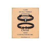 XFSRG Pulseras Hombre Religiosas Cruz Negra Pulsera Personalizada Moda Joyería Para Hombre Inspiración Cristiana (Negro 2)