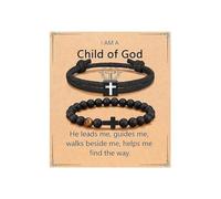 XFSRG Pulseras Hombre Religiosas Cruz Negra Pulsera Personalizada Moda Joyería Para Hombre Inspiración Cristiana (Negro 1)