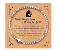 XFSRG Pulseras Mujer Cruz Pulsera Cuentas de Plata Acero Inoxidable Pulseras Elástica Pulsera Protectora Bautizo Bendición Accesorio para el Día a Día Regalo