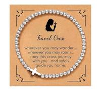 XFSRG Pulseras Mujer Cruz Pulsera Cuentas de Plata Acero Inoxidable Pulseras Elástica Pulsera Protectora Bautizo Bendición Accesorio para el Día a Día Regalo