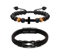 XFSRG Pulseras Mujer Cuero Trenzado y Cuentas de Piedra Natural Brazalete Mujer Estilo Moderno para Uso Diario y Ocasiones Especiales (Negro)