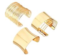 XFSRG Pulseras Mujer Doradas Set 3 Piezas Brazaletes Abiertos Anchos Estilo Minimalista Irregular Joyería de para Fiesta y Uso Diario