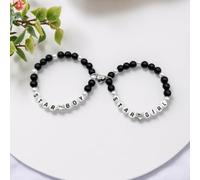 XFSRG Pulseras Mujer Hombre Pareja Star Boy Star Girl Pulseras Personalizadas de Perlas Negras y Blancas Joyería de Moda para Regalos Originales