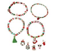 XFSRG Pulseras Mujer Navidad Set de Pulseras Apilables con Dijes Festivos Joyas de Navidad Arcilla Polimérica Brazalete Elástico Multicapa Accesorios Festivos para Mujer (C)