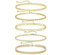 XFSRG Pulseras Mujer Set de 5 Brazaletes Cadena Eslabones Ajustables Pulsera Circonita Brillantes Joyería Elegante Accesorios Moda Apilables Regalos (D)