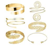XFSRG Pulseras para Mujer 6 Piezas Brazalete de Brazo Superior Espiral Hoja Pluma Brazalete Abierto para el Brazaletes Ajustables Brazo Superior