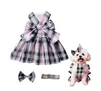 XFSRG Ropa Perro Vestido de Cuadros para Cachorros Falda con Lazo y Collar a Juego Ropa de Perros Pequeños para Todas Las Estaciones para Pequeño Mediano Grande (S)
