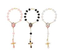 XFSRG Rosario Cristiano con Crucifijo 3 Piezas Cuentas Oración para Espejo Retrovisor Rosario Católico Oración Regalo Espiritual Religioso para Comunión Boda Fiesta