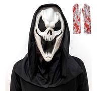 XFSRG Scream Mask Terror Set Completo con Scream Mascara de Látex y Guantes Máscaras para Halloween Realistas para Fiesta Cosplay y Disfraz (Blanco-2)