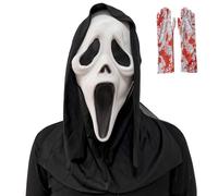 XFSRG Scream Mask Terror Set Completo con Scream Mascara de Látex y Guantes Máscaras para Halloween Realistas para Fiesta Cosplay y Disfraz (Blanco-1)